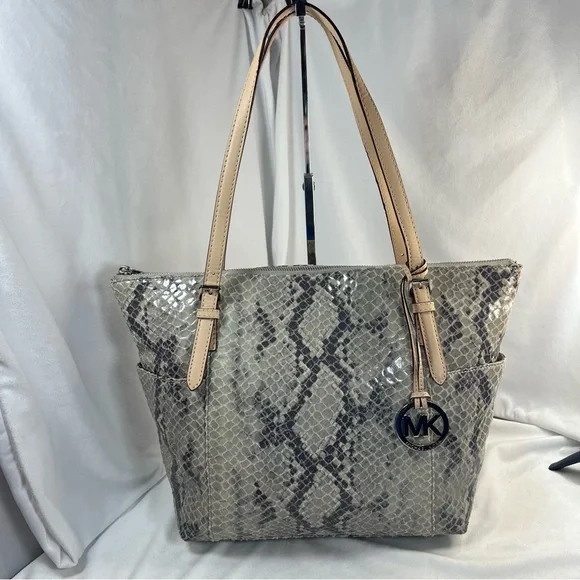 MICHAEL Michael Kors Jet Set Khaki/Gray Python Effect Leather Tote w/ DustbagNWT